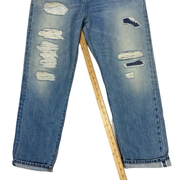 Point Sur Jeans Womens 30 Blue Distressed High Waisted Cropped Leg Selvedge NEW - Picture 12 of 16